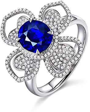Bishilin Weißgold Ring 750 Echt, Verlobungsringe Damen Blumen mit Saphir 2.15ct Hochzeitsring Eheringe mit Diamant Echt Größe 62 (19.7)