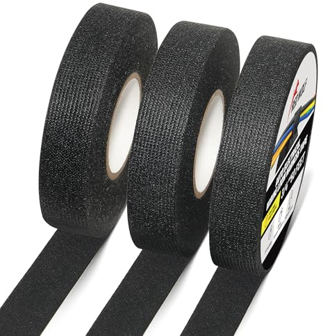RED WOLF Wire Harness Cloth Electrical Tape for Automotive Engine Harnesses Protection Noise Damping Cables Fixed, High Temp Wire Cable Self-Adhesive Fabric Tape 3/4 Inch x 50 FT 3 Rolls