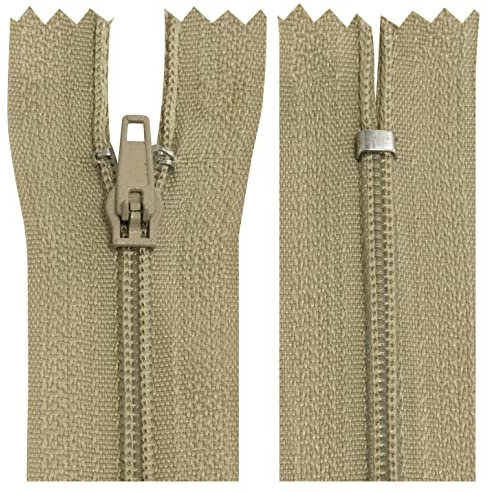 AERZETIX - C63507-10er-Pack Spiralreißverschlüsse Nr. 3 - Nicht trennbar 50 cm aus Nylon - selbstblockierender Schieber aus Metall - Kleidung nähen Hosen kurzwaren - Farbe beige - dunkel