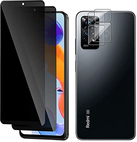 Vanrain 2+2 Piezas Protector de Pantalla Privacidad para Xiaomi Redmi Note 11 Pro/Note 11 Pro 5G 6.67” Cristal Templado + Protector de Lente de Cámara, 9H Dureza Antiespia Anti-ArañazoVidrio Templado