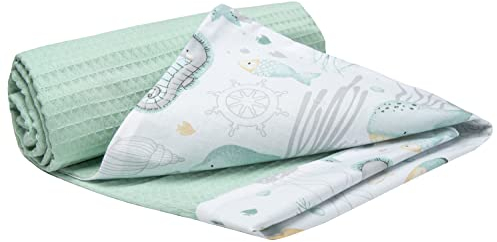 Medi Partners Babydecke Baby Decke Neugeborenen - Kuscheldecke Geschenk Babydecken 75x100cm für Kleinkinder Mädchen Krabbeldecke Kinderbett Kinderwagen 100% Baumwolle (Ozean mit Minzer Waffel)