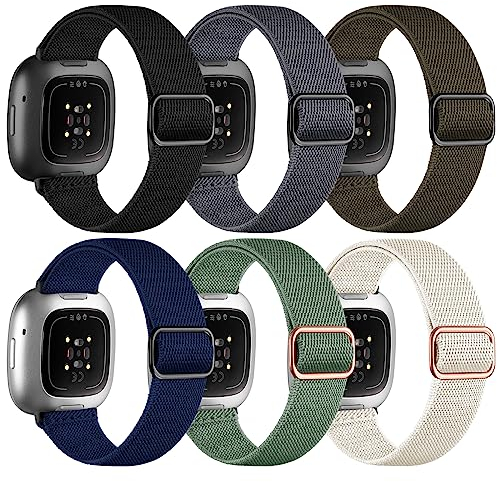 IMIVIO 6 Stück Kompatibel mit Fitbit Versa 3 Armband/Fitbit Versa 4 Armband/Fitbit Sense/Fitbit Sense 2 Armbänder, Weiches Elastisch Ersatz Nylon Sport Band für Damen Herren, Dunkel