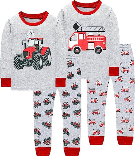 Little Hand Schlafanzug Jungen Langarm Zweiteiliger Baumwolle Kinder Nachtwäsche Dinosaurier Bagger Feuerwehrauto Zug 92 98 104 110 116 122