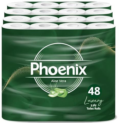 Phoenix Soft Aloe Vera Fragranced Luxury Toilet Rolls Bulk Buy - Quilted White 3 Ply Toilet Paper (48 Pack)