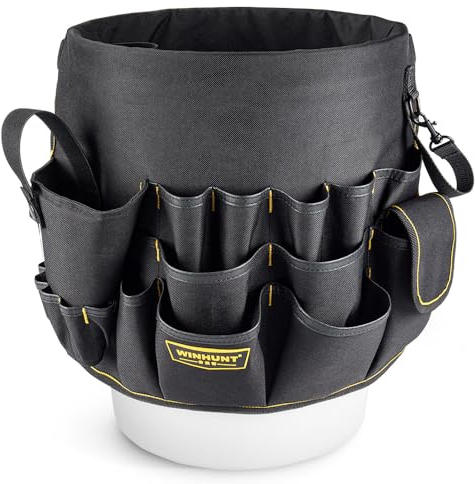 WINHUNT Sac à outils de taille seau, 58 poches, organisateur d'outils idéal pour perceuse électrique, convient aux seaux de 3,5 à 5 gallons, tissu Oxford 600D