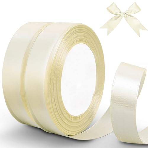 Bontiady Satinband Crem 20mm, 44m Geschenkband breit, Schleifenband, Stoffband für Geschenkverpackung, Basteln, Weihnachten, Nähprojekte, Haarschleifen, Geburtstag Deko, Hochzeitsdekoration.