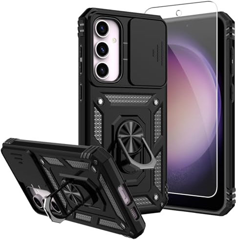 SKMY Galaxy S23 FE Hülle, Militärqualität, 4,8 m Falltest, Kamera-Abdeckung, magnetischer Ständer, Schwarz