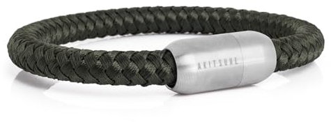 Akitsune Portus Segeltau Armband | Magnetischer Kapselverschluss Armschmuck Damen Anker Herren Maritim - Mattsilber-Olive 19cm