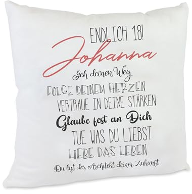 Kilala Kissen 18. Geburtstag mit Namen Geschenk mit tollen Sprüchen Mädchen Junge Dekokissen Zierkissen (Ocker)