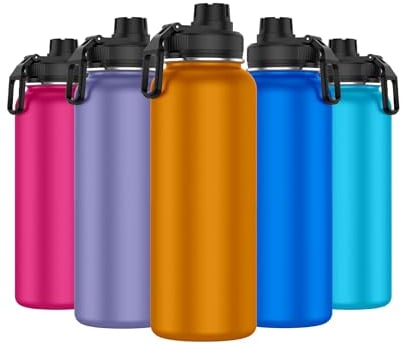 Mi Ko Mi Ka Botella de Agua de Acero Inoxidable - Botella Térmica Reutilizable Deportiva | Sin BPA | Mantiene Frio y Calor | Termo y Hermética - A Prueba de Fugas (550ml, Naranja)