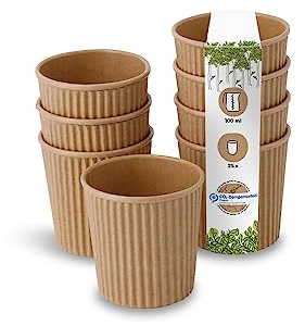 BIOZOYG 25 Stück Kaffeebecher isolierte Pappbecher 100ml / 4 oz Ø 62 mm braun - geriffelt plastikfrei nachhaltige Materialien - Einwegbecher Glühweinbecher