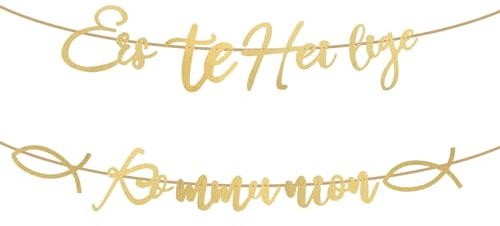 XIHIRCD Erstkommunion Banner, Goldene Dekoration Girlande Funkelndes Banner für Jungen Mädchen Kommunion Taufe