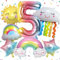 Luftballon Regenbogen für Mädchen 5. Geburtstag Dekoration Regenbogen Sonne Folie Luftballon Regenbogen Sterne und Zahl 5 Folienballon für Geburtstagsdeko Mädchen 5 Jahr Regenbogen Thema Party Deko
