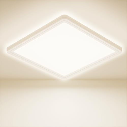 Feliigo Plafon LED Techo, 18W 4000K 1600LM Cuadrado Lampara Techo, IP44 Impermeable Ø22CM Ultra Delgado Lampara de Techo para Salon Dormitorio Baño Cocina Balcón Pasillo