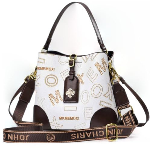 Generico Damen Handtaschen Damen Handtasche Elegante Schultertasche Weibliche Tote Für Frauen PU Leder Tasche, Weiß und Braun.