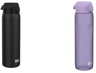 Ion8 1 Liter Edelstahl Trinkflasche, Auslaufsicher, Einhandöffnung & 1 Liter Trinkflasche, 1000ml, Auslaufsicher, Einhandöffnung