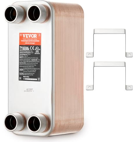 VEVOR Heat Exchanger, 5x 12 50 Plates Brazed Plate, Copper/316L Stainless Steel for Floor Heating, Water Heating, Snow Melting, Beer Cooling