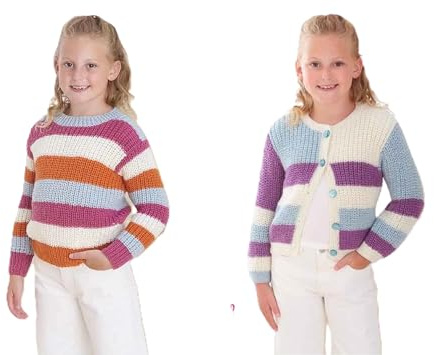 King Cole Doppelstrickmuster für Kinder, Mädchen-Pullover und Knopf-Cardigan (6260)
