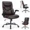 Sweetcrispy Chefsessel PU Leder Bürostuhl Ergonomisch, Schreibtischstuhl mit Armlehnen, Ergonomischer Computerstuhl mit Hoher Rückenlehne, Gaming PC Drehstuhl für Arbeit Ruhe, Dunkel Braun