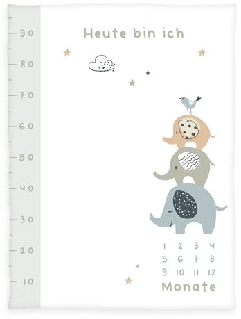Herding babybest Soft-Peachdecke Elephants Meilensteindecke/Monatsdecke/Fotodecke, Inkl. Zubehör, Elefanten-Design, 75 x 100 cm, Polyester