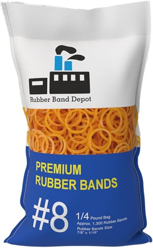 Size #8, Small Rubber Bands, Everyday Bands, Business Rubber Bands - Band Measurements: 7/8 x 1/16'' - Approximately 1,300 Per Bag - 1/4 Pound Bag