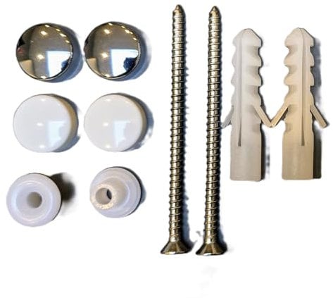TC WC Toilet Pan Bidet Fixing Kit with Screws Wall Plugs Washers & Chrome White Cover Caps