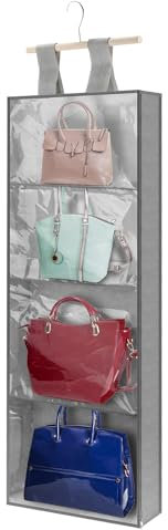 Aramanara Dustproof Hanging Handbag Organizer for Wardrobe, 4 Clear Pockets Purse Hanging Organiser with Zip, Hand Bag Storage Organiser for Closet(118.5 x 41 cm)