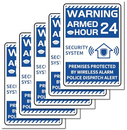 CRASPIRE Warning Alarm Sign Stickers 5Pcs 10 × 7In Waterproof Warning Label Police Dispatch Alert Sticker Alarms Camera Safety Protection Wireless Sign Adhesive Labels Adhesive Mark for Workplace Home