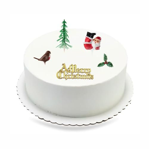Christmas Cake Decorations Cake Toppers (6 Piece) Uk Cupcake Decorations Kit Father Santa Clause Christmas Sign Christmas Tree Holly Leaf Robbin Snowflake