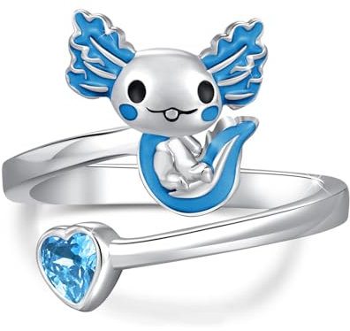 Axolotl Ring 925 Sterling Silber Verstellbar Blau Axolotl offener Ring süßer Tierring Axolotl Schmuck Geschenk für Mädchen Frauen