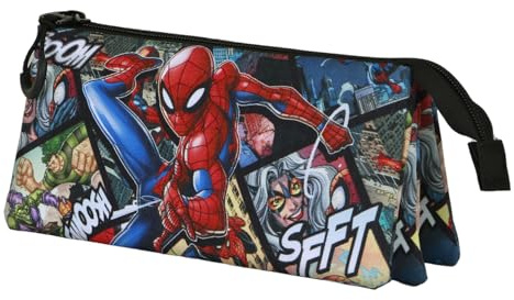 Marvel Spiderman Panels-Estuche Portatodo Triple, Multicolor, 23 x 11 cm