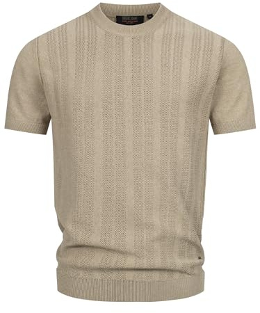 Indicode Herren INVarson T-Shirt mit vertikalem Strickmuster | Herrenshirt Sommershirt Männer Cornstalk, M