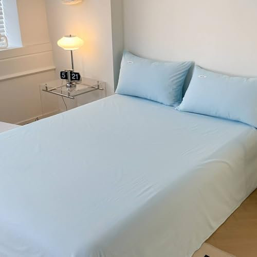 Homxi Bettlaken für Boxspringbetten,245 x 270 cm,Betttuch für Hohe Matratzen Baumwolle Einfarbig Bettlaken mit Hellblau