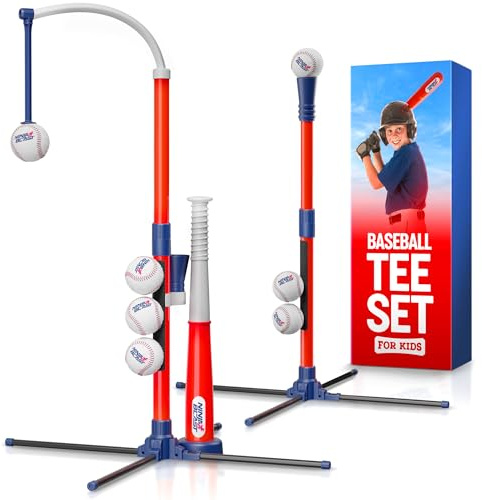 Ninja Blast Tee Ball Set for Kids - 5 Year Old Boy Birthday Gift - Baseball Batting Tee- T Ball Set for Toddlers 3-5 4-6 - Toys for Ages 3 4 5 6 Year Old Boy - Toddler Outdoor Toys, Baseball Tee