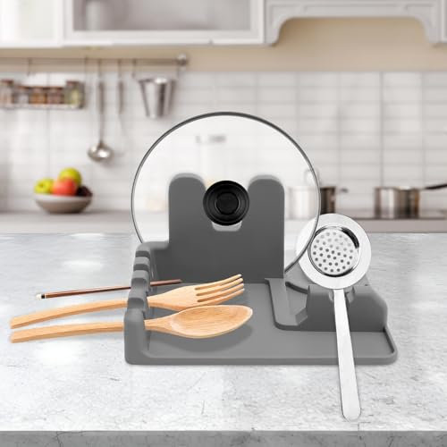 Silicone Utensil Rests, Versatile Utensil and Pot Lid Holder, Firm Silicone Kitchens Utensil Holder with Drip Pad for Counter Top,Dishwasher Safe, 8.27 x 8.07 x 4.13 inches