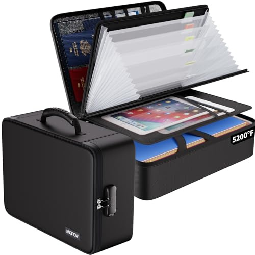 ENGPOW Fireproof Document Box with Lock,7 Pockets Accordion Folder 5200℉ | Multi-Layer,Waterproof Document Bag with lock,File Organiser,Document Safe Storage,for A4 Documents,Passports,Cards