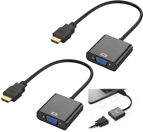 Ksywydu 2 Piezas Adaptador HDMI a VGA 1080P Macho a Hembra, Convertidor de Vídeo con Chip IC Integrado, Cable de Alimentación Micro USB y Audio Jack, para Ordenador Portátil PC Monitor Proyector HDTV