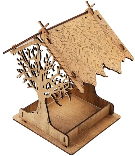 WOONEKY Hängendes Holz Vogelfutterhaus mit Tablett Schadstofffrei für Kleine Vögel Wie Papageien und Finken Outdoor Vogelhäuschen für Garten und Balkon