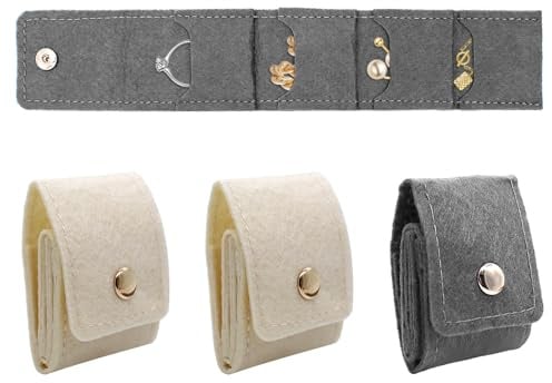 4 Stk Mini Schmucktasche für Reisen Schmuckbeutel Faltbar mit Fächer Kleine | Schmuckaufbewahrung Reise Reisen Schmuckrolle Schmuck Reiseetui Kleine Reise-schmucktasche, für Ring Ohrringe Halskette