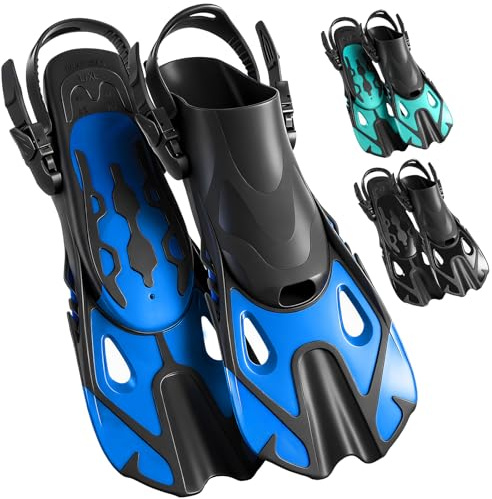 YOTAN Schnorchelflossen für Erwachsene, Verstellbare Kurzflossen mit Open-Heel, Leichte Kurze Schwimmflossen & Taucherflossen, Kompakt Flossen für Urlaub, Schnorcheln, Schwimmtraining