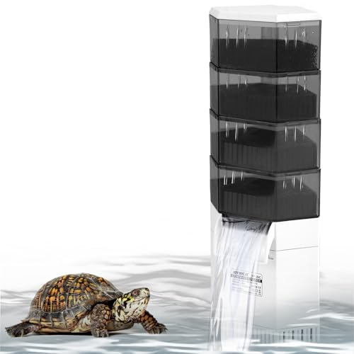 Turtle Tank Filter 1000L/H, Quiet Aquarium Fish Tank Filter, 4-layer Waterfall Bio-Filtration Filter with Water Change & Filtration, 8W Low Water Level Aquarium Filter for 50-200L Aquariums