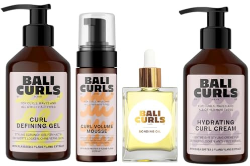 Bali CURLS Styling Heroes Bundle – 4 pièces de routine de coiffage pour des boucles définies, souples et éclatantes – Curl Cream, Volume Foam, Gel de finition et huile de liaison