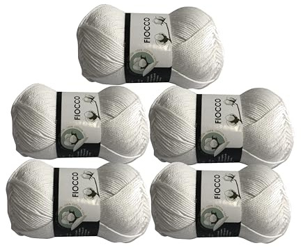 Fiocco Gomitoli di Cotone 100% Naturale per Uncinetto, 50g 125m, per Amigurumi e Maglieria a Uncinetto (5, bianco - 7000)