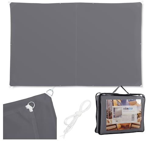 Relaxdays Sonnensegel, 4x6 m, Polyester, wasserdicht, dunkelgrau | Segeltuch Ösen & Spannseile, Sonnentuch rechteckig