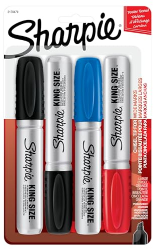 Sharpie King Size Permanent Marker, Large Chisel Tip, Great for Poster Boards, Assorted, 4 Count