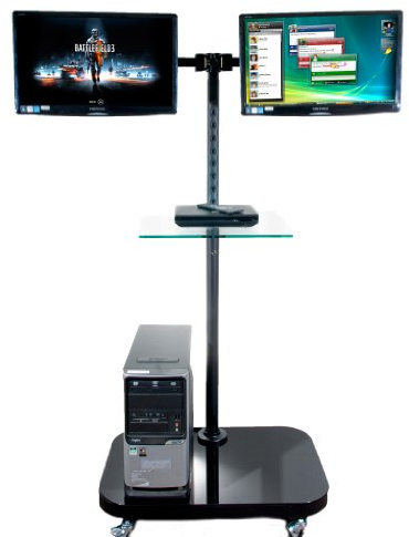 Allcam TS948MDM2 Mobile Floor Stand for 2 LCD Monitors/TVs with Glass Shelf