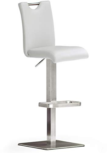 Robas Lund Barhocker Weiß mit Lehne Barstuhl drehbar 180 Grad, Hocker höhenverstellbar, PU BAR.DO, 50 x 42 x 116 cm