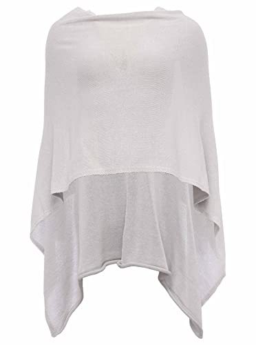 Cashmere Dreams Poncho-Schal aus Baumwolle - Hochwertiges Cape für Damen - Umhängetuch und Tunika - Strick-Pullover - Sweatshirt - Stola für Sommer und Winter Zwillingsherz,Einheitsgröße,Hellgrau