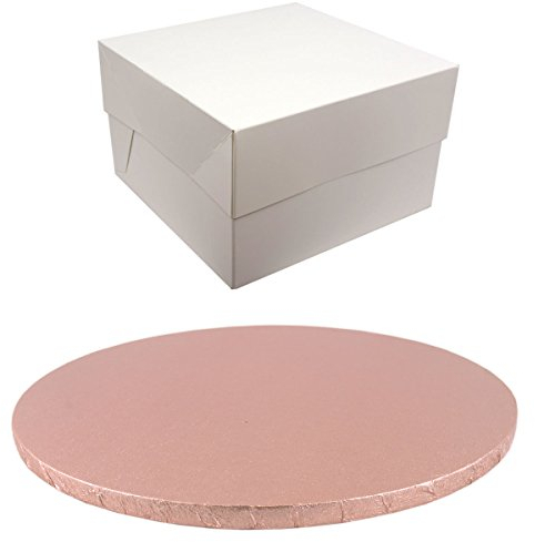 12 Inch Round Coloured Drum Cake Board and White Transporting Box Sets (Rose Gold)
