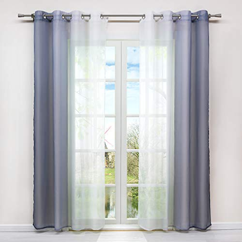 HongYa 2er-Pack Farbverlauf Gardinen Transparenter Voile Vorhänge Schals mit Ösen H/B 145/140 cm Grau